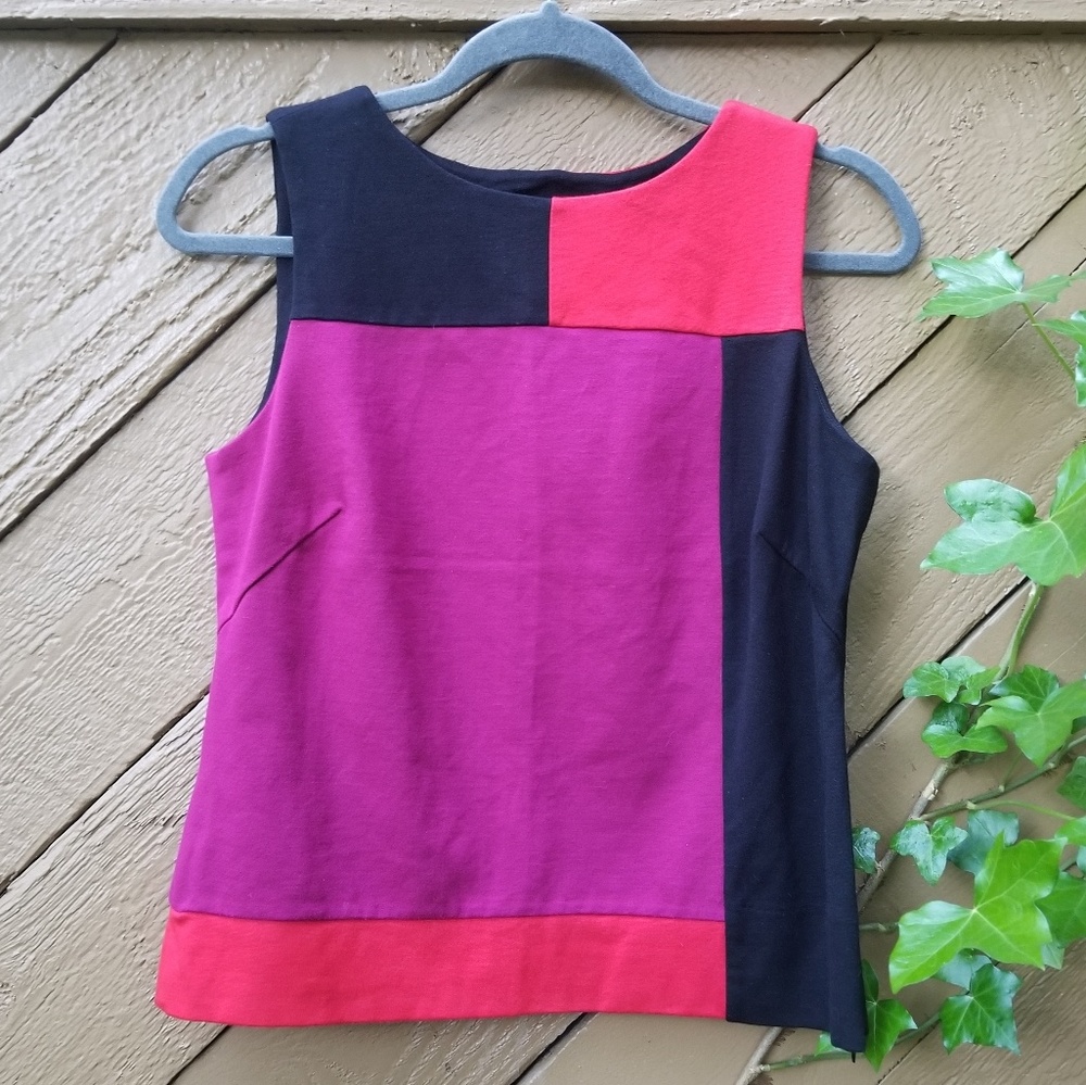 Ruby Rd. Petite high neck color-block sleeveless lined business casual top Sz 6P